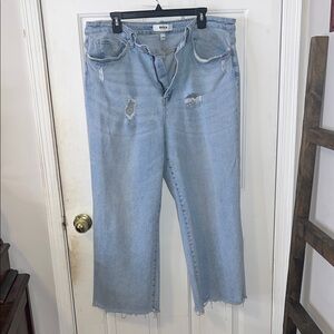 Mica Light Wash Distressed Wide-Leg Jeans